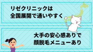 リゼクリニックは全国展開で通いやすく大手の安心感ありで顔脱毛メニューあり