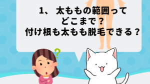 1、 太ももの範囲ってどこまで？付け根も太もも脱毛できる？